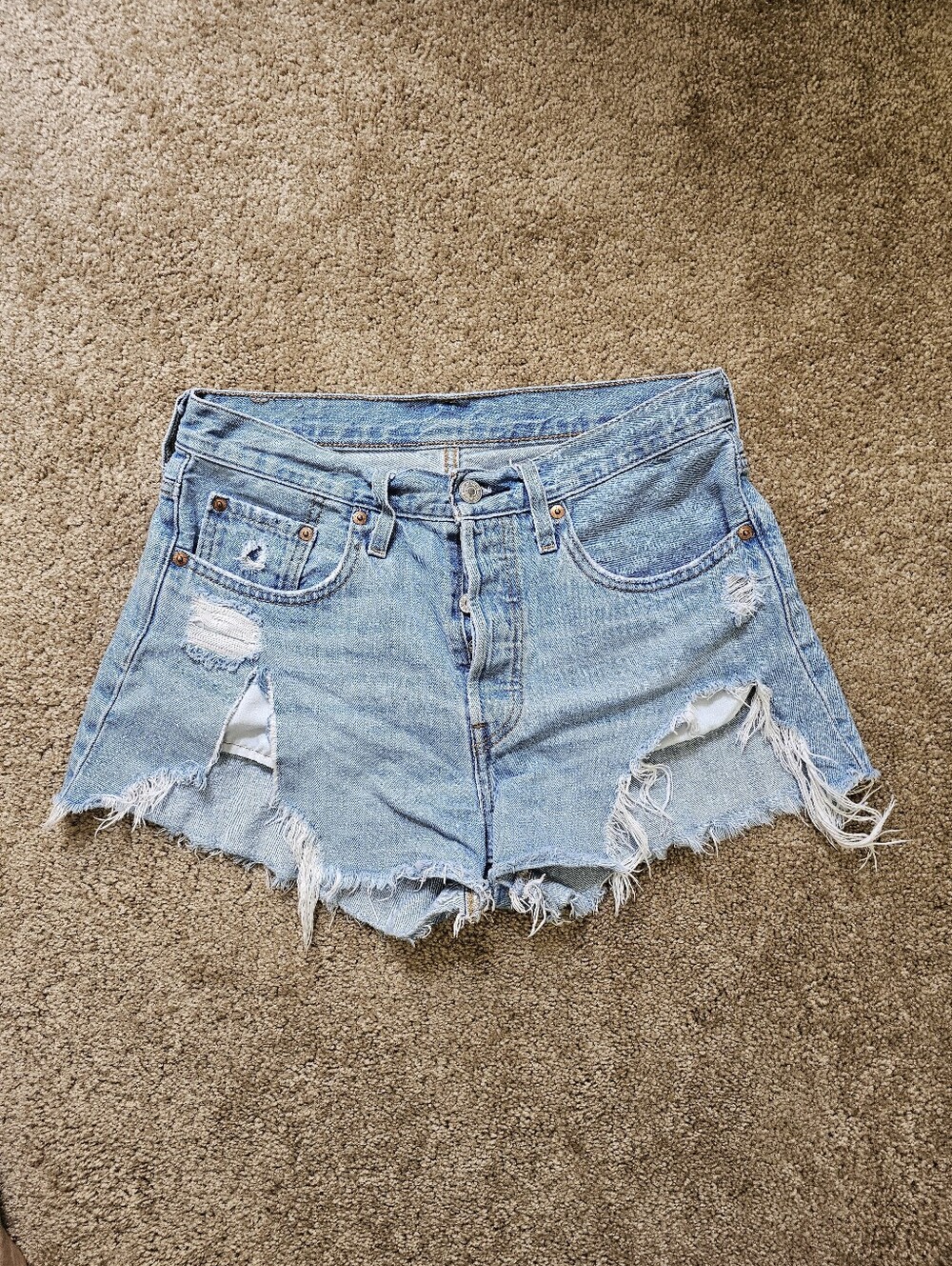 Levi's Light Blue Distressed Frayed Denim Shorts